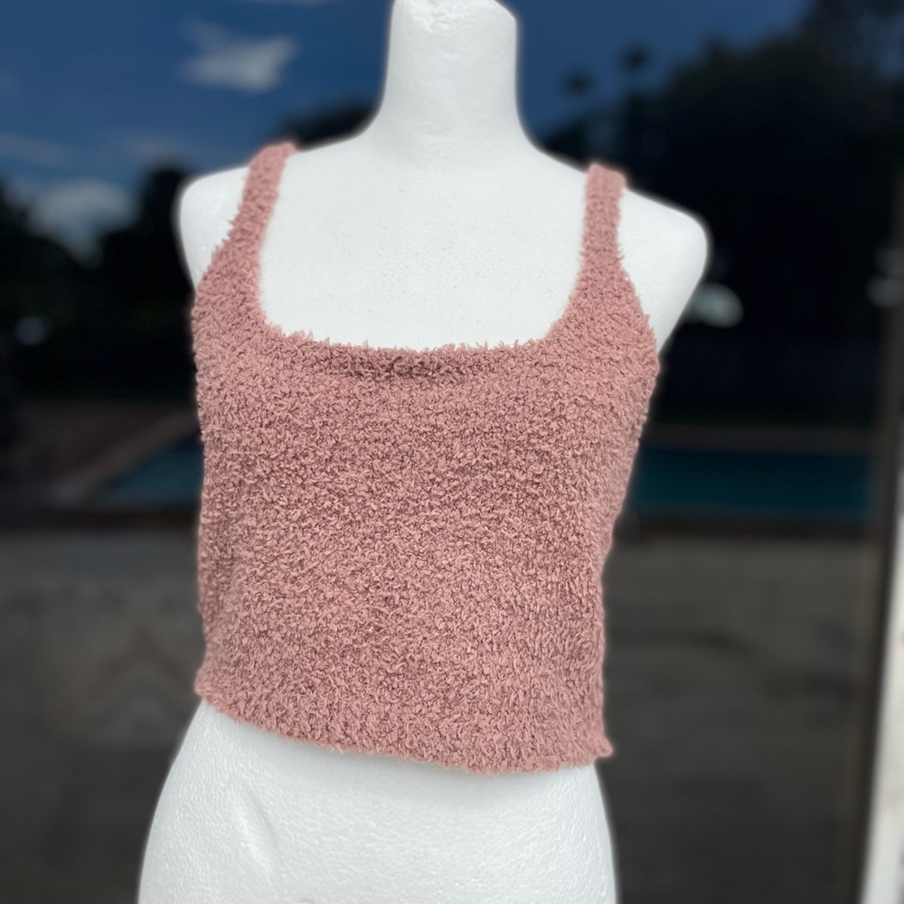 SKIMS Tan Fuzzy Cropped Lounge Top Size 2X NWT